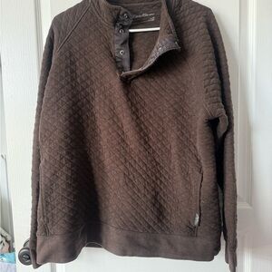 Eddie Bauer Brown Crewneck Sweater with Quilted Texture